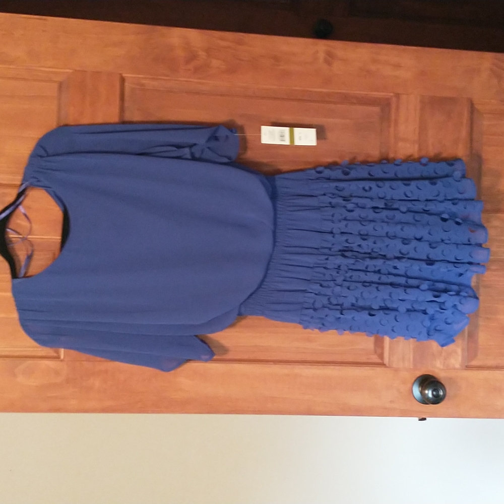 S.L.fashions himulti perforated chiffon split short sleeves dress women's 14-NWT